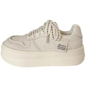 Zapatos blancos de suela gruesa con aumento de altura, zapatos deportivos de suela blanda <span class=keywords><strong>para</strong></span> <span class=keywords><strong>mujer</strong></span>, punta redonda, <span class=keywords><strong>corte</strong></span> bajo, cordones, suela plana, zapatos de tabla transpirables - Product Image 6
