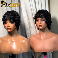 Perruque de cheveux humains bruts à cuticules alignées, sans colle, bouclée naturelle, coupe pixie, vente en gros pour revendeurs