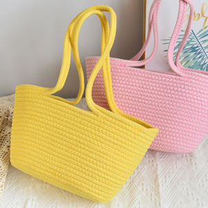 Panier à légumes tissé multicolore pour femme, sac à bandoulière pour femme, sac tissé en corde de coton à porter à la main, rangement simple à porter à la main - Product Image 1