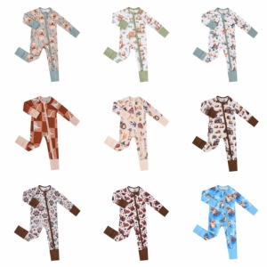Özel Tasarım Nefes Alabilen Bambu Bebek Pijamaları Ekose Çizgili Çok Renkli Tek Noktadan Bebek Mağazası Hizmeti Toptan Yenidoğan Kıyafetleri - Product Image 1