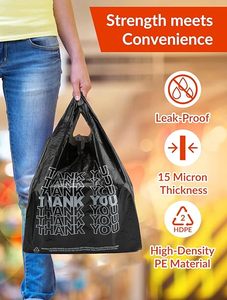 Bolsa de Plástico Negra para Camisetas con Impresión de Agradecimiento, Bolsa de Compras Desechable de LDPE con Asa Larga de 6 Pulgadas - Product Image 6