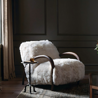 Fauteuil simple en tissu de laine moderne FERLY, fauteuil avec structure en bois massif et coussin épais, meubles de salon