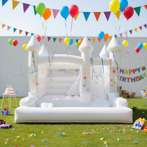 Château gonflable blanc avec toboggan, qualité commerciale, combo château gonflable et ballons gonflables, <span class=keywords><strong>pour</strong></span> extérieur et fêtes - Product Image 1
