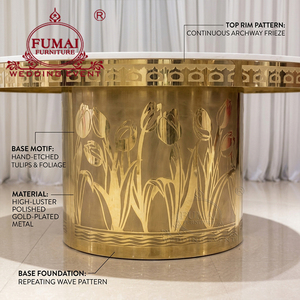 Table de salle à manger ronde moderne de luxe en acier inoxydable et verre de Dubaï pour banquet d'hôtel à l'extérieur-meubles de location pour fêtes - Product Image 4