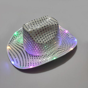 Cappello da Cowboy Rosa con Paillettes, Cappello <span class=keywords><strong>LED</strong></span> per Feste <span class=keywords><strong>Disco</strong></span>, Cappello da Cowboy Luminoso per Halloween e Natale - Product Image 2