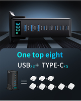 Station de charge rapide USB Type C GaN 380W 8 ports 100W PD Chargeur de bureau avec PD 100W pour téléphone tablette ordinateur portable