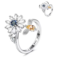 Vente en gros, offre spéciale, bague en diamant rotative réglable en forme d'abeille de tournesol mignonne, pour femmes, filles et cadeaux