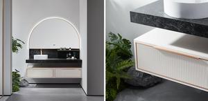 Mueble de Baño Flotante Moderno Blanco Acanalado con Lavabo, Gabinete de Baño Montado en la <span class=keywords><strong>Pared</strong></span> con Espejo LED Inteligente y Grifo - Product Image 2