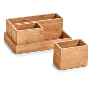 <b>Bamboo</b> Storage Box Set 4 Piece Cosmetic Organizer Wooden Desk Tidy <b>Container</b> For Makeup And Office Supplies - Product Image 3