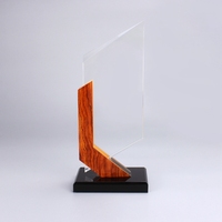 Trophée en acrylique transparent de qualité supérieure avec élément en bois élégant, récompense personnalisée pour les entreprises ou les événements