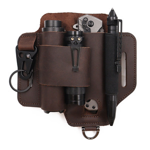 EDC Tactical <b>Tool</b> Pouch <b>Leather</b> Organizer Waist Bag Outdoor Flashlight Knife Holder Camping Hiking Survival Gear Multi Pocket - Product Image 4