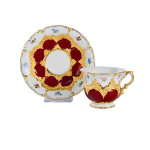 Juego de café y té Meijia de estilo europeo, con relieve palaciego y pintura dorada, de alta gama, color rojo <span class=keywords><strong>vino</strong></span>, que incluye plato y tazas de café - Product Image 2