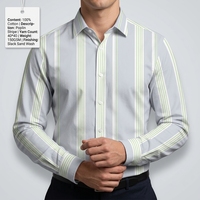 Tissu de chemise de haute qualité en coton compact 40S teint en fil, tissé, 150 GSM, à grandes rayures, effet délavé, pour uniforme de bureau décontracté homme/femme