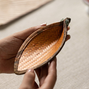 Cuillère à thé en bambou tissé, design rétro plat fait à la main, pour la dégustation du thé, outils pour le café et le thé - Product Image 3