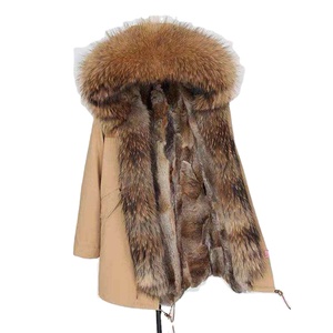 Envío Directo MAOMAOKONG Abrigo Largo de <span class=keywords><strong>Mujer</strong></span> con Forro de Piel de Conejo Rex Natural, <span class=keywords><strong>Parka</strong></span> con Cuello de Piel de Mapache, Chaquetas de Piel - Product Image 2