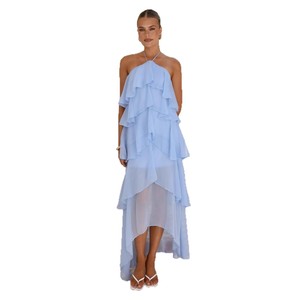 Robe longue d'été en mousseline florale à col halter sans manches avec volants superposés pour <span class=keywords><strong>femme</strong></span>, idéale pour les fêtes à la plage - Product Image 5