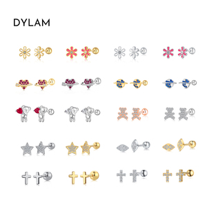 Aretes de <span class=keywords><strong>Plata</strong></span> de Ley 925 Hipoalergénicos Dylam, Material Seguro para Bebés, Aretes de Zirconia Redondos Transparentes para Bebés - Product Image 1
