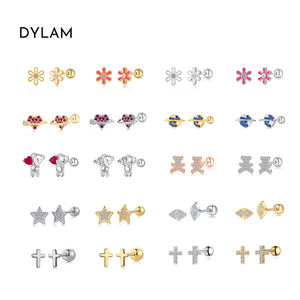 Dylam Hypoallergenic Sterling Silver 925 Safe Material Baby Screw Stud Earrings Clear Round Zirconia Earrings For Babies 