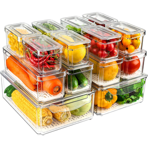 Transparent Plastic Rectangle <b>Kitchen</b> Pet Food <b>Storage</b> <b>Box</b> Bins Stackable Refrigerator Fridge Organizer Set with Handle - Product Image 1