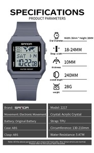 SANDA 2217 Unisex Student Multifunctional <b>Digital</b> Watch Dual‑Time Calendar Alarm <b>Clock</b> Waterproof Outdoor Sports Watch - Product Image 4