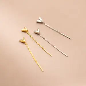 925 Sterling Silver Elegant Long Chain Ear Line Drop Earrings For Student Women V Shape Earrings Beautiful Jewelry