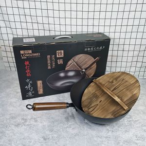 Zhangqiu Poêle en fer Non-enduit Non-lampblack Poêle en fonte antiadhésive forgée à la main Dragon Saveur <span class=keywords><strong>Wok</strong></span> Vente en gros - Product Image 2