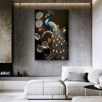 Décoration Intérieure De Luxe, Tableau d'Art Paon pour Salon ou Véranda, Peinture Murale en Toile et Porcelaine de Cristal, Art Suspendu de Haute Qualité