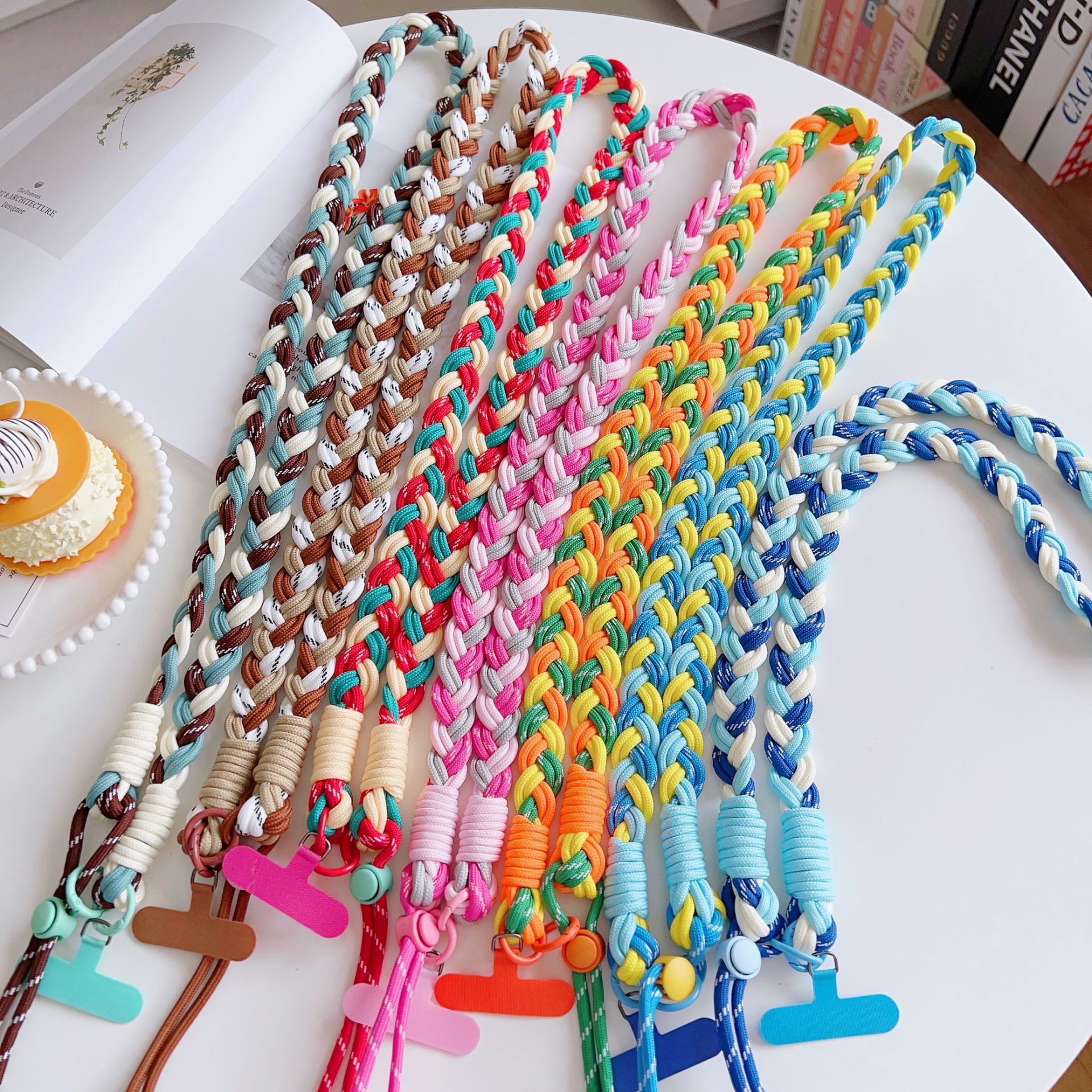 Six Strand Lanyard for Various Pendants Long Rope Color Block with Card Splicing Lock Buckle Shoulder Braided Phone Neck Strap