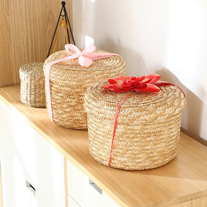 New Round Valentines Day Sea Grass <strong>Gift</strong> <strong>Baskets</strong> Woven Storage <strong>Basket</strong> for <strong>Gift</strong> Packing With Lid - Product Image 2