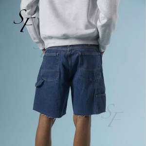 Design OEM di lusso Casual in tinta unita stile classico Skinny blu scuro Vintage Denim carpentiere corto per gli uomini - Product Image 2