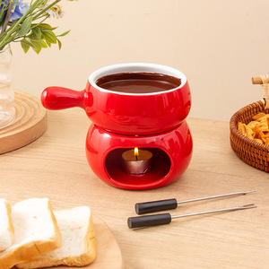 Olla de cerámica Chaozhou para chocolate caliente, roja, con asas y tenedores para derretir queso, forma cilíndrica, antiadherente, DF0734 - Product Image 2