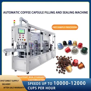 중국 새로운 4 레인 자동 커피 포드 네스프레소 커피 포드 충전 및 밀봉 기계 액체 충전 기계