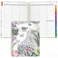 Agenda 2027 A5 à spirale, motif floral libellule papillon, avec pages horaires et mensuelles, onglets colorés, haute qualité, écriture facile
