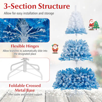 Sapin de Noël artificiel floqué dégradé bleu et blanc avec support métallique, décoration de fête unique pour la maison/la fête