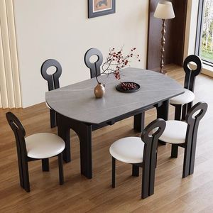 Juego de Mesa de Comedor Extensible de Piedra Sinterizada Moderna, Resistente al Agua, para 6 Personas, Muebles para Comedor - Product Image 5