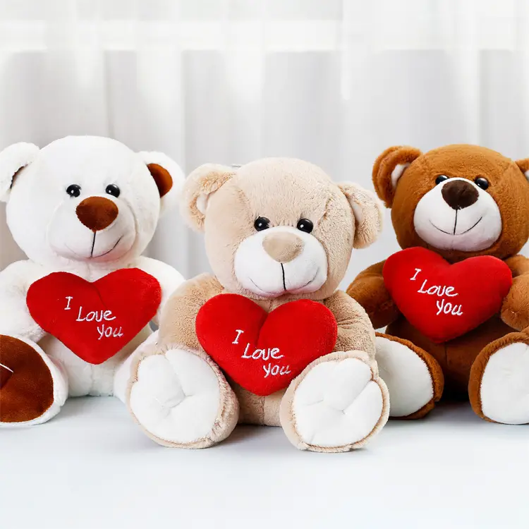 Hl Valentines món quà nhồi bông gấu bông với tình yêu trái tim đồ chơi sang trọng trẻ em Món quà trang trí nội thất gấu búp bê sang trọng