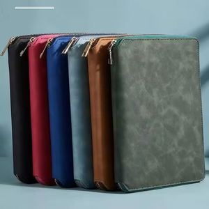 Hot Selling Extra Large Metal Zippered Leather Covered Functional Custom Logo Folders with <b>Lined</b> Inner Pages File Card Pockets - Product Image 4