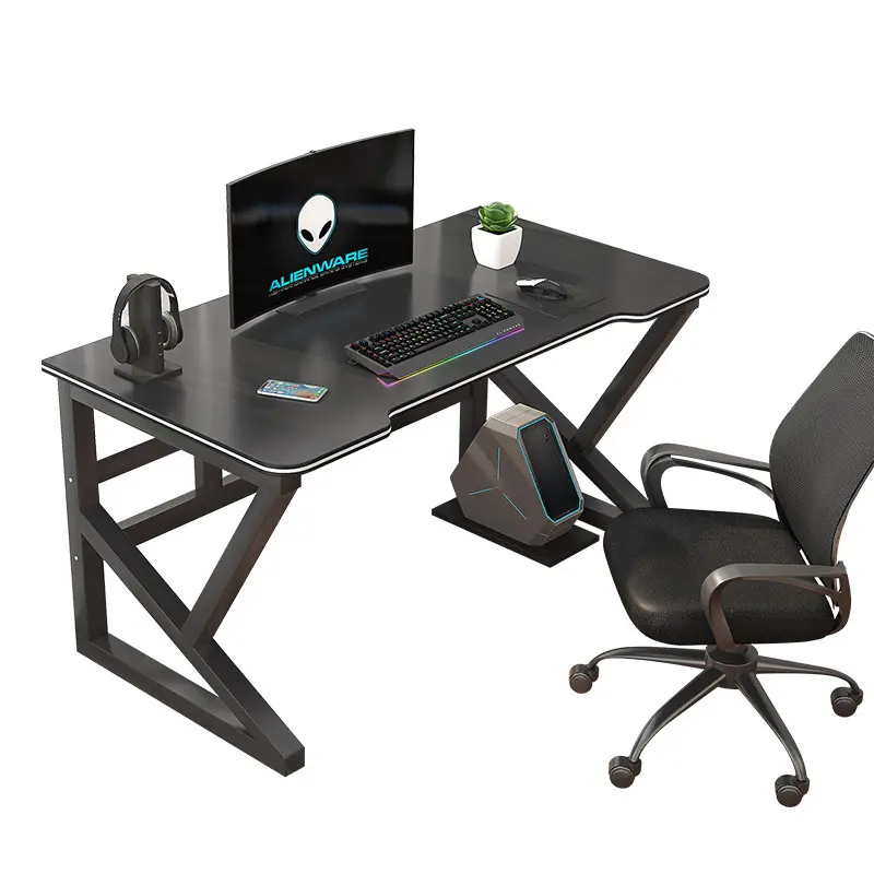 Venta al por mayor de alta calidad Inicio PC Gaming Desk barato ordenador ergonómico de madera superior negro Gaming Desk
