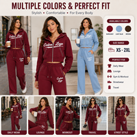 Ensemble de survêtement personnalisé pour femme, comprenant un sweat à capuche court zippé orné de strass bordeaux et un pantalon de jogging à jambes larges