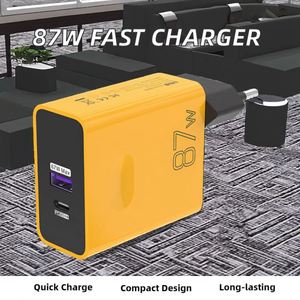 US UK EU Plug Yellow Color Portable Earphone Fast <b>Charger</b> 87W PD20W Type-C USB Dual Port Travel Adapter QC3.0 Fast Charging - Product Image 4