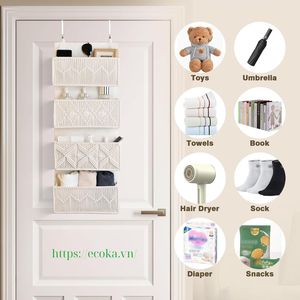 ลดราคา! ที่เก็บของแขวนประตู 4 ชั้น สไตล์โบโฮ ตกแต่งบ้าน ใช้เก็บเสื้อผ้าอเนกประสงค์ ผลิตจากผ้าฝ้าย เป็นมิตรกับสิ่งแวดล้อม Ecoka - Product Image 2