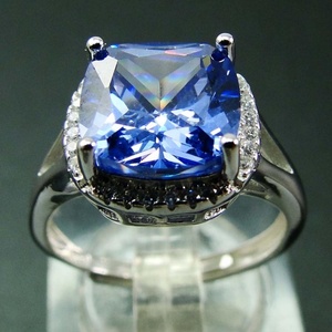 Wholesale 925 Sterling Silver Cubic CZ Halo Cushion Shape Tourmaline Silver <b>Ring</b> - Product Image 3