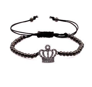 Braccialetto dell'<span class=keywords><strong>Amicizia</strong></span> Fatto a Mano con <span class=keywords><strong>Charm</strong></span> Corona Pavé di Zirconi Cubici di Alta Qualità e Perline in Acciaio Inossidabile da 4mm per Uomo e Donna - Product Image 3