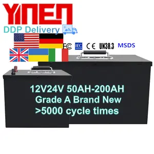 12 v 200ah Rechargeable batterie à cycle profond 12 volts Lifepo4 batterie intégrée 100a Bms 7000 + Cycles pour Rv solaire marine