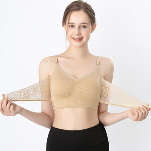 Soutien-gorge sans fil à dos croisé en dentelle pour femme, fermeture avant, bretelles réglables, lingerie respirante et confortable - Product Image 1