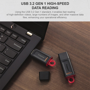 Unidad Flash <span class=keywords><strong>USB</strong></span> <span class=keywords><strong>Kingston</strong></span> de 128 GB Negra con Anillo Amarillo <span class=keywords><strong>USB</strong></span> 3.2 - Product Image 3