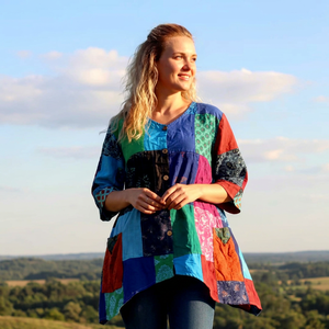 Women's 100% Cotton <b>Bohemian</b> Style V-neck Long Sleeve <b>Summer</b> Short <b>Dress</b> Eco-Friendly Breathable Washable Soft Lightweight Mini - Product Image 1
