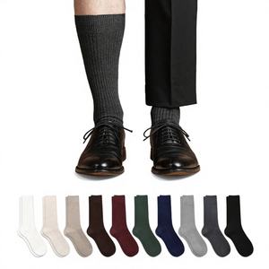 <b>Men's</b> Cotton Crew <b>Socks</b>-Premium Thick Breathable <b>Dress</b> <b>Socks</b> Solid Color ODM Korean Knitted-Business Casual MD017 - Product Image 1