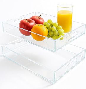 <span class=keywords><strong>Plateau</strong></span> <span class=keywords><strong>de</strong></span> service décoratif en acrylique transparent 12x16 pouces pour apéritifs, petit-déjeuner, collations, idéal pour les fêtes, lot <span class=keywords><strong>de</strong></span> 2 - Product Image 1