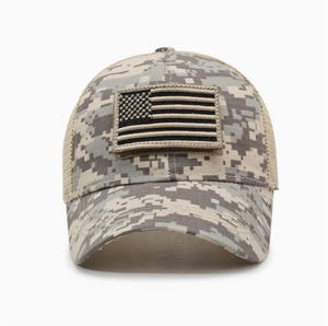 Gorra de camionero con camuflaje de la bandera de EE. UU., transpirable, con malla en la parte trasera, estilo táctico, para hombre, para actividades al aire libre. - Product Image 1